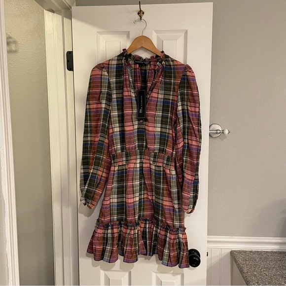 NEW Veronica Beard Destiny Dress in Olive Pink Plaid 2 - Picture 5 of 12